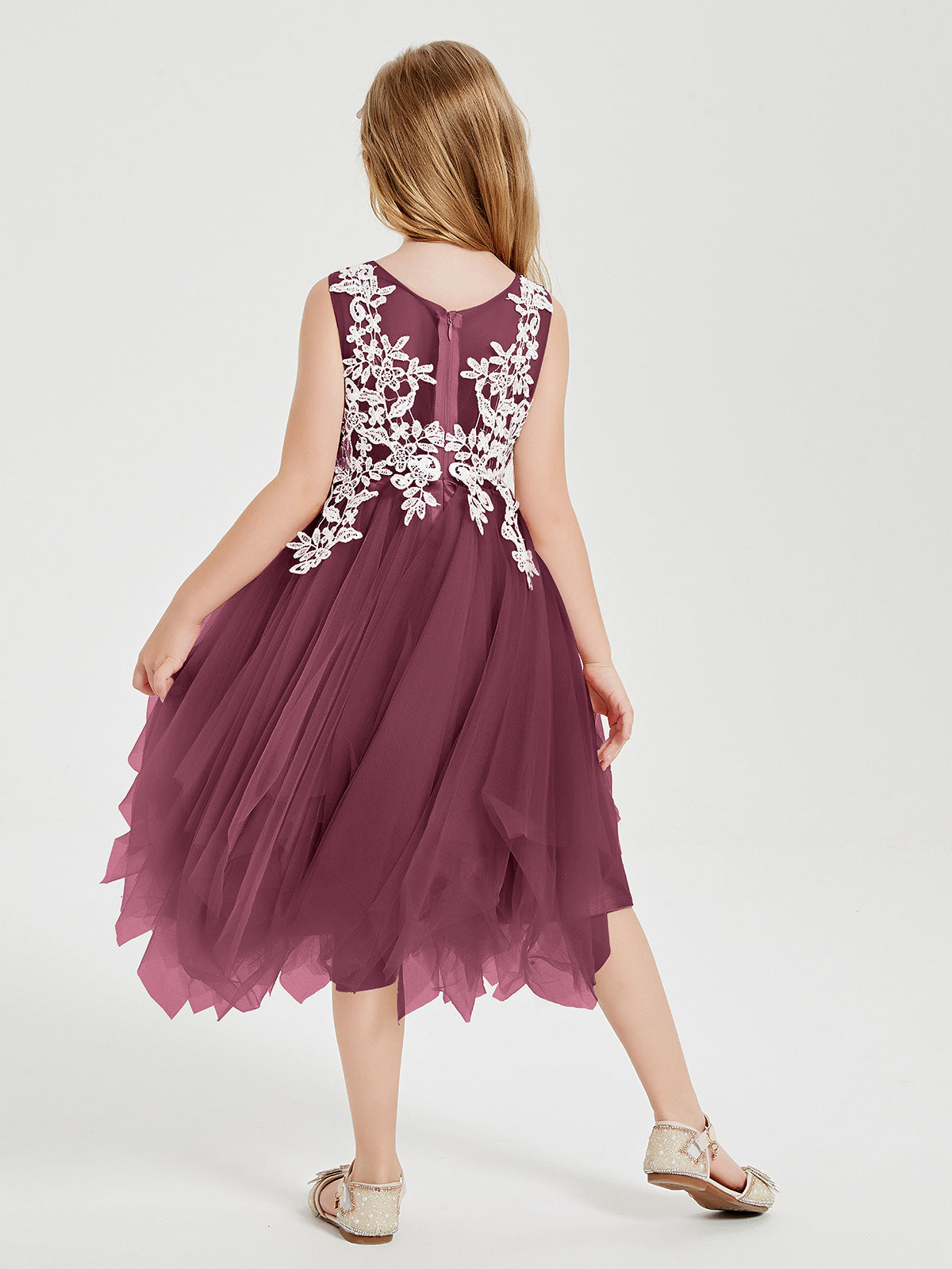 Tea Length Tulle Junior Bridesmaid Dresses Mulberry